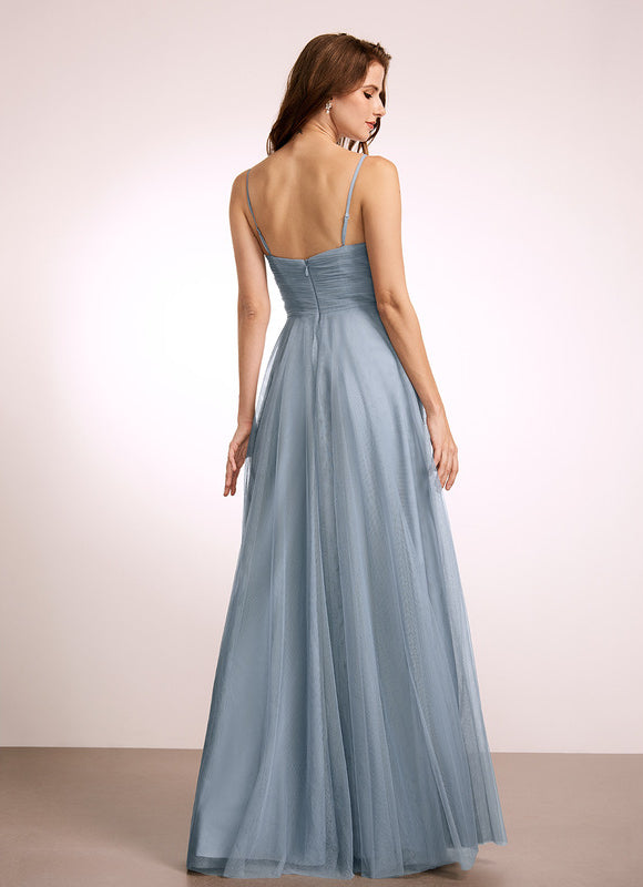 Robe Pastel Bleu Col V Longueur Ras Du Sol - gallery 2