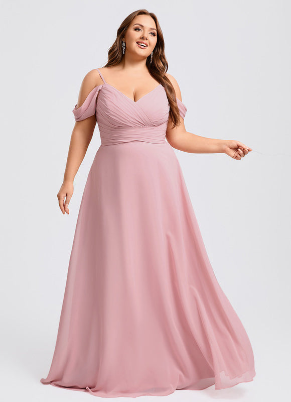 Robe Pastel Rose Décolleté Épaules Mousseline - gallery 5