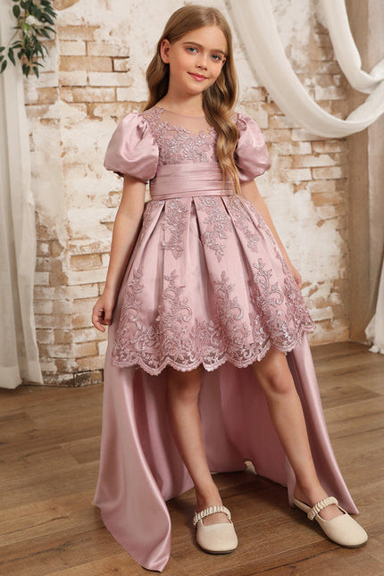 Robe Pastel Rose Satin Dentelle Fille Mariage