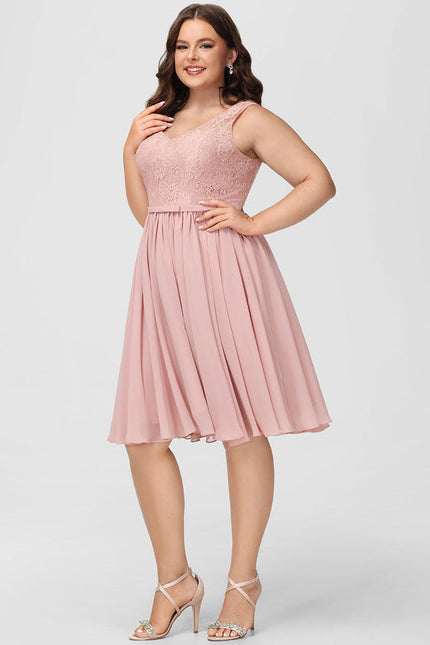 Robe Pastel Rose Col V Dentelle Genou - gallery 6