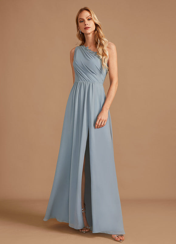 Robe Pastel Décolleté Asymétrique Bleu - gallery 3