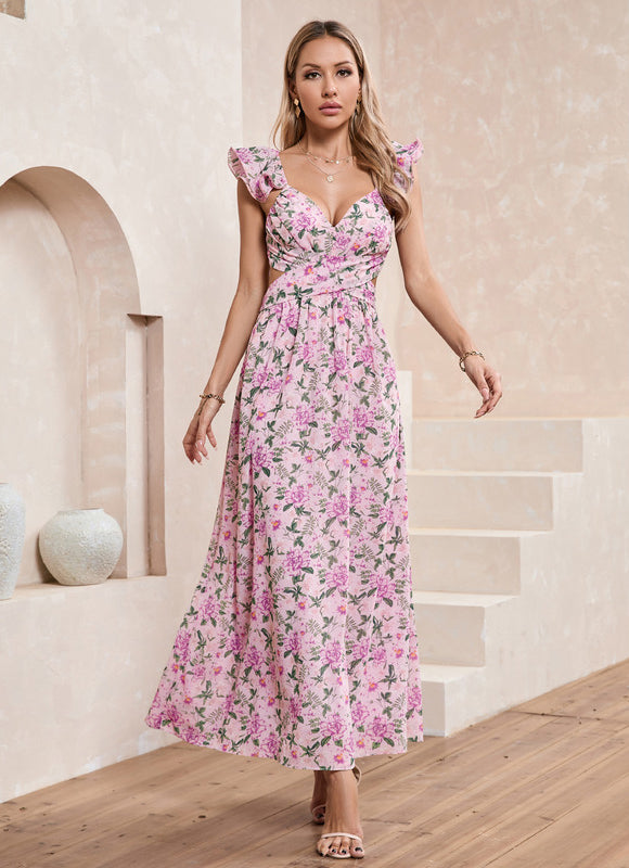 Robe Pastel Imprimé Fleurs Rose Maxi - gallery 4