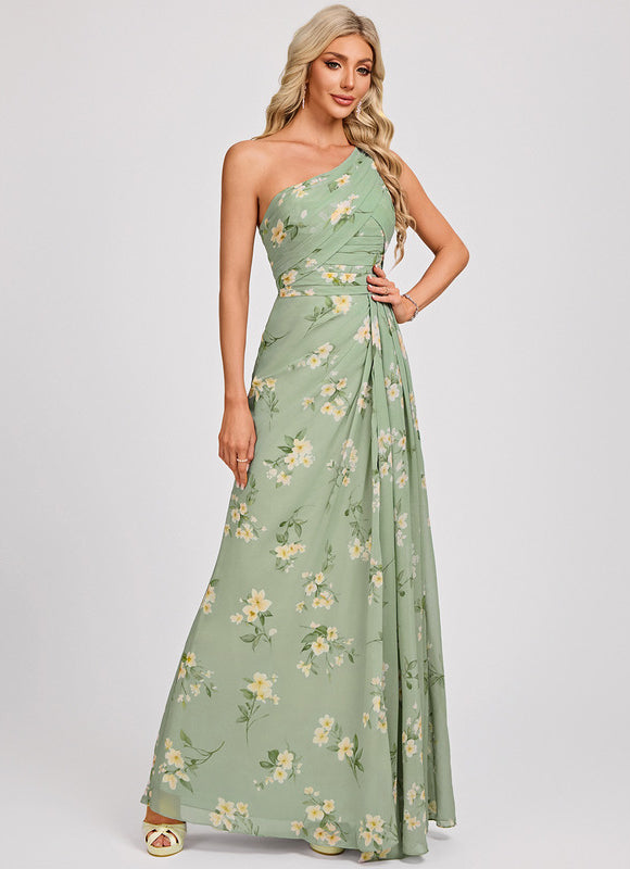 Robe Pastel Bleu Décolleté Asymétrique Longue - gallery 3