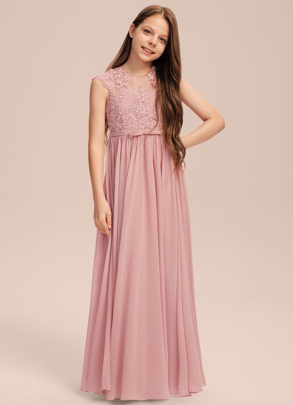 Robe Pastel Rose Col Rond Longue Dentelle - gallery 3