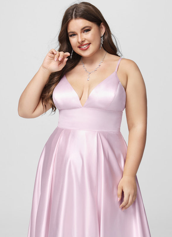 Robe Pastel Bleue Satin Trapèze Col V - gallery 5