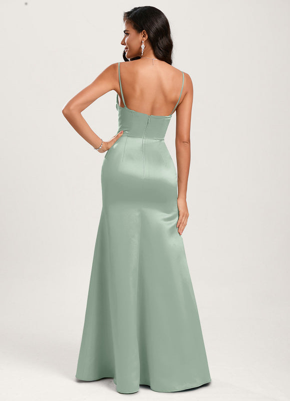 Robe Pastel Verte Sirène Épaule Dénudée - gallery 6