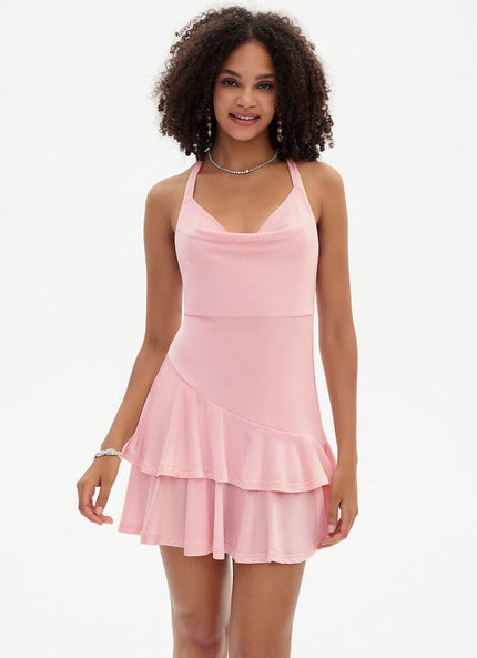 Robe Pastel Rose Trapèze À Volants