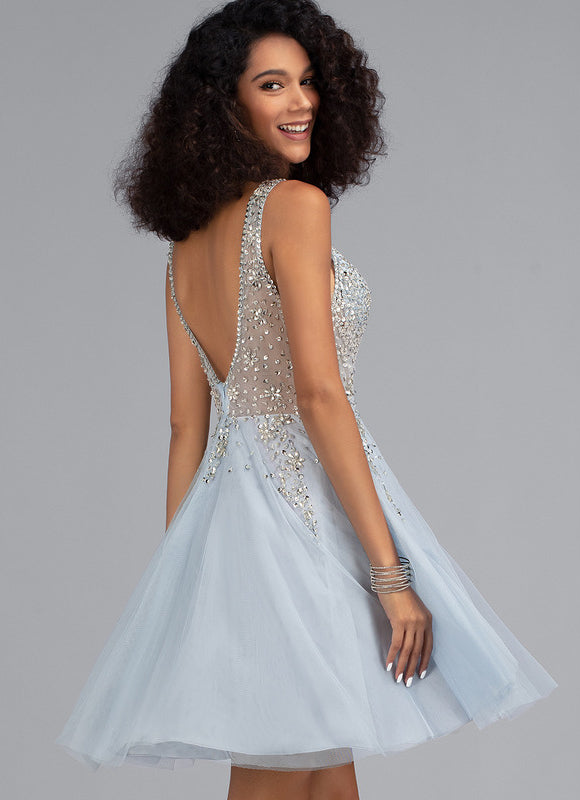 Robe Pastel Bleu Ciel Paillettes Et Tulle - gallery 2