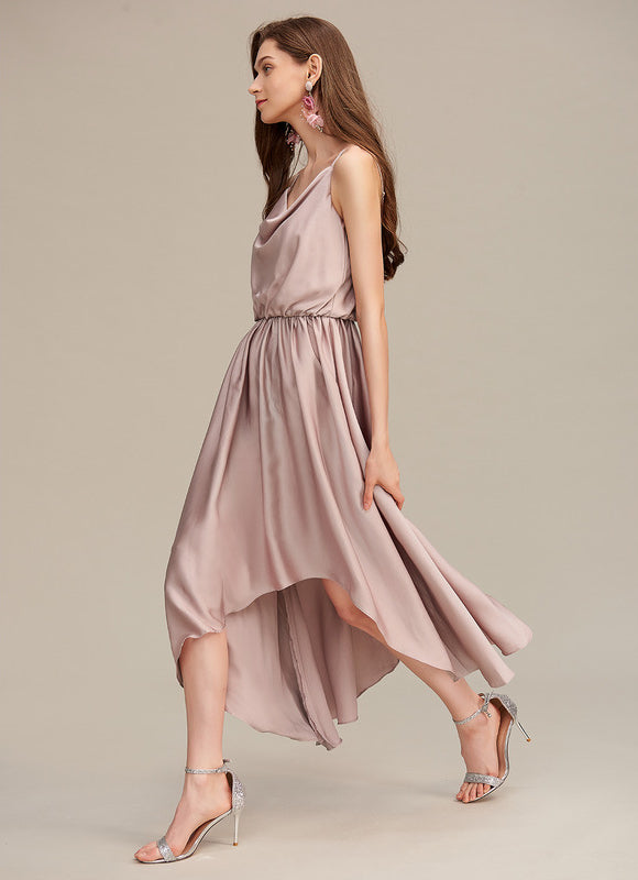 Robe Pastel Beige Col Bénitier Asymétrique - gallery 3