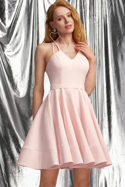 Robe Pastel Rose Trapèze Col V Court