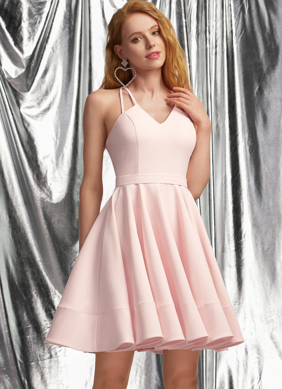 Robe Pastel Rose Trapèze Col V Court