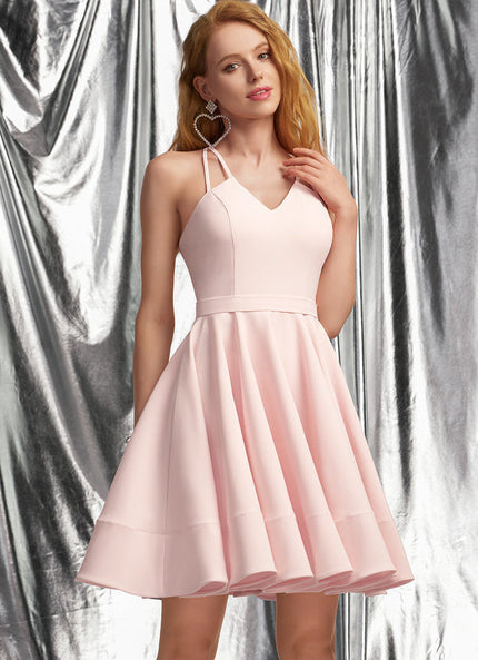 Robe Pastel Rose Trapèze Col V Court
