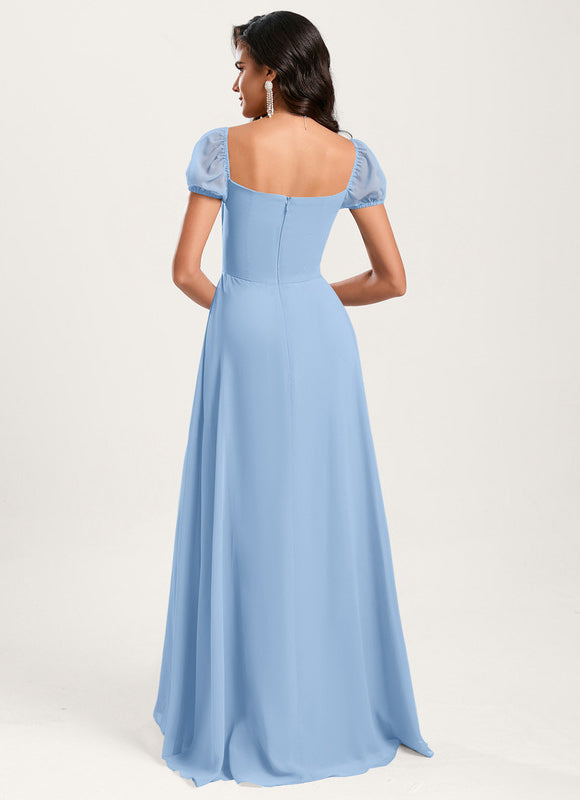 Robe Pastel Bleu Trapèze Col Carré - gallery 6