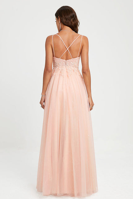 Robe Pastel Rose Dentelle Soirée Élégante - gallery 1