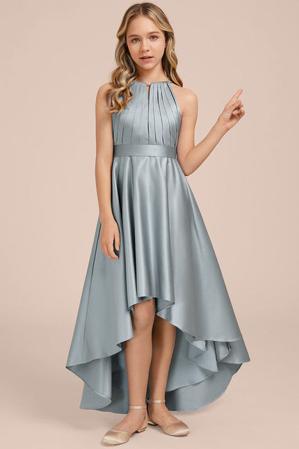Robe Pastel Satin Bleu-Vert Trapèze Asiatique - gallery 2