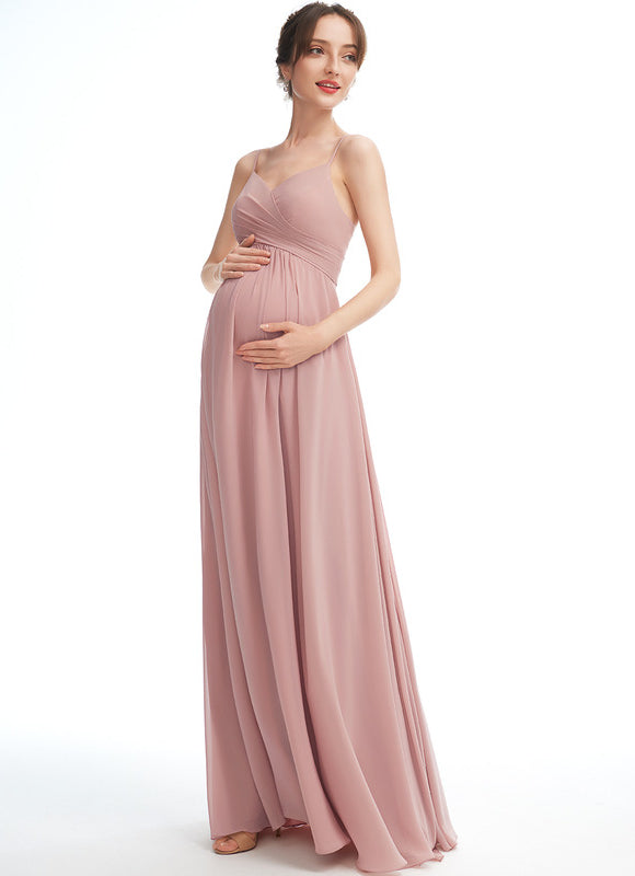 Robe Pastel Rose Longue Col V Enceinte - gallery 3