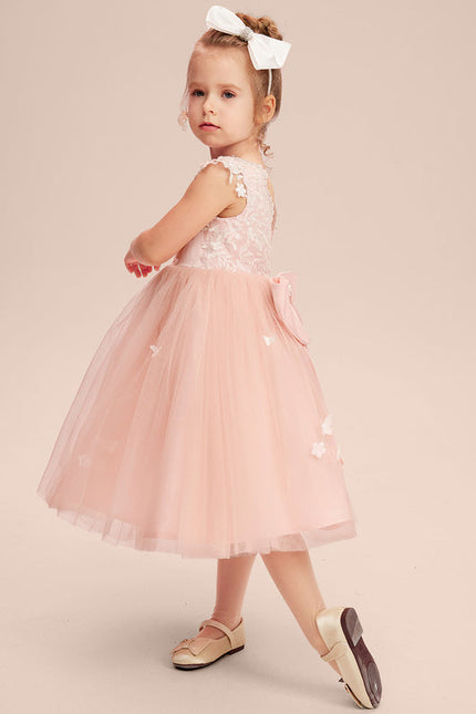 Robe Pastel Rose Col Rond Tulle Fille - gallery 2