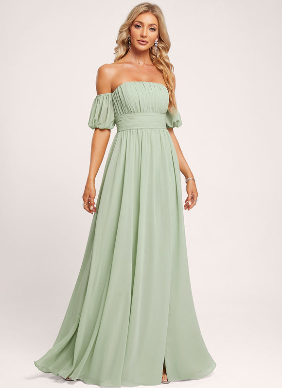 Robe Pastel Verte Épaules Dénudées Longue - gallery 2