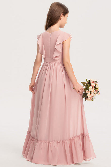 Robe Pastel Rose Demoiselle D'Honneur Volants - gallery 3