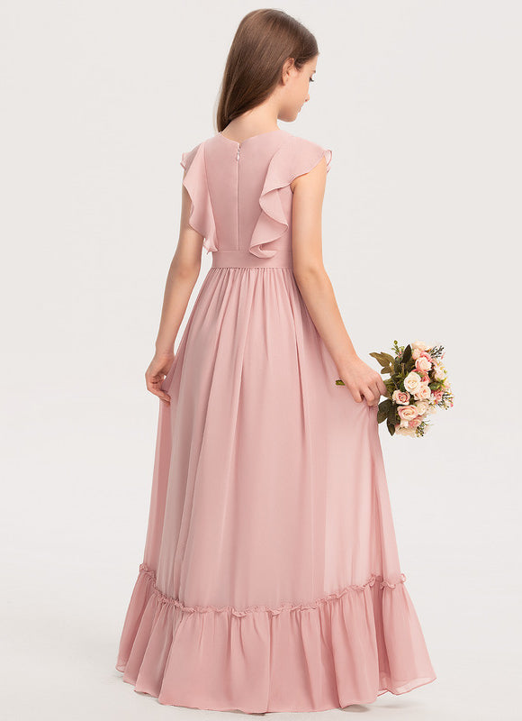 Robe Pastel Rose Demoiselle D'Honneur Volants - gallery 3