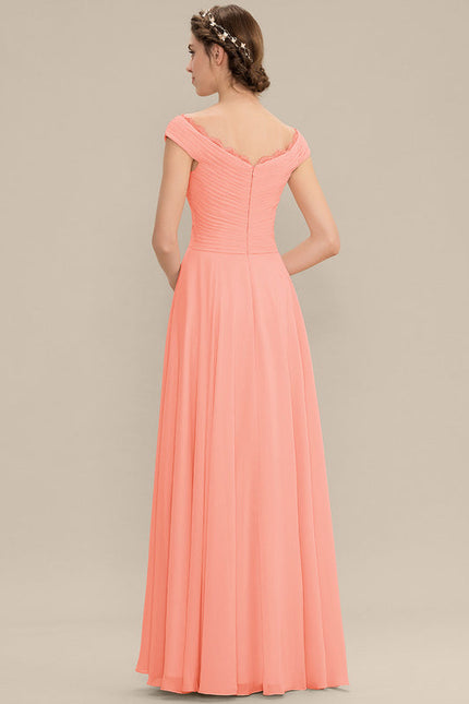 Robe Pastel Saumon Évasée En Mousseline - gallery 6