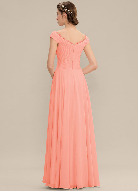 Robe Pastel Saumon Évasée En Mousseline - gallery 6