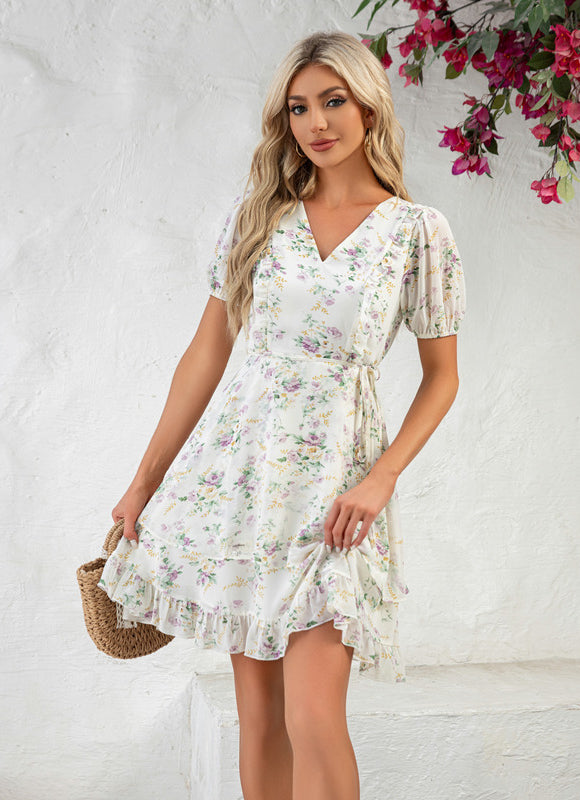 Robe Pastel Fleurie Rose Mini Volants - gallery 4