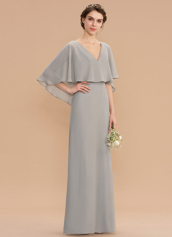 Robe Pastel Gris Trapèze Col V Long - gallery 4