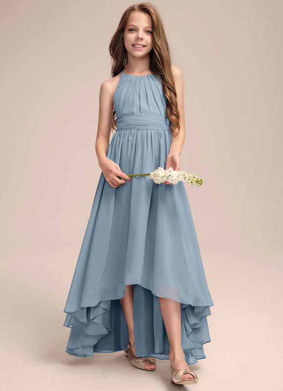 Robe Pastel Bleu Trapèze Mousseline Plissée