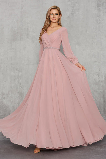 Robe Pastel Rose Trapèze Col V Élégant