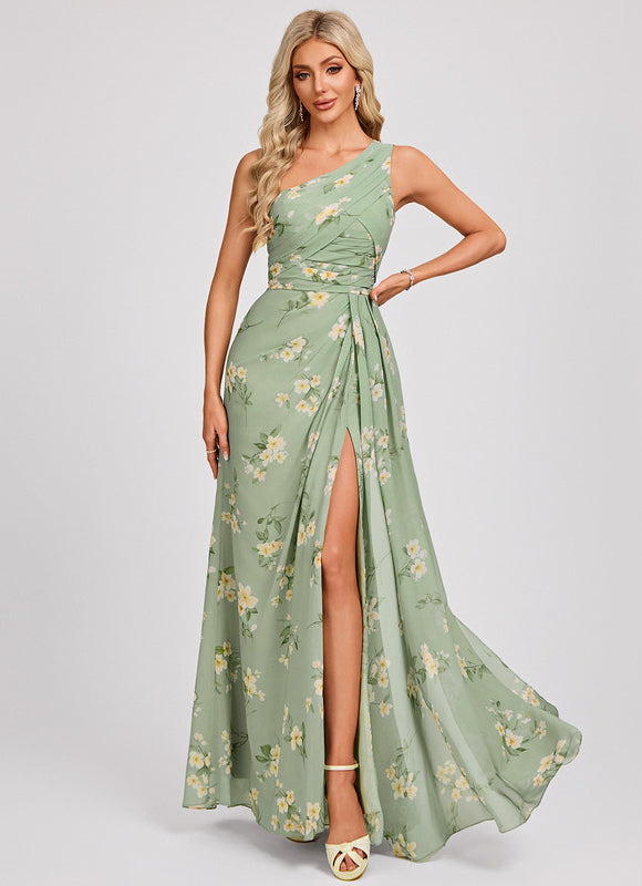 Robe Pastel Bleu Décolleté Asymétrique Longue