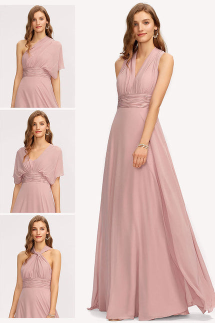 Robe Pastel Rose Décolleté Asymétrique Longue
