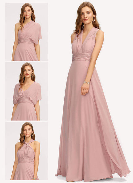 Robe Pastel Rose Décolleté Asymétrique Longue