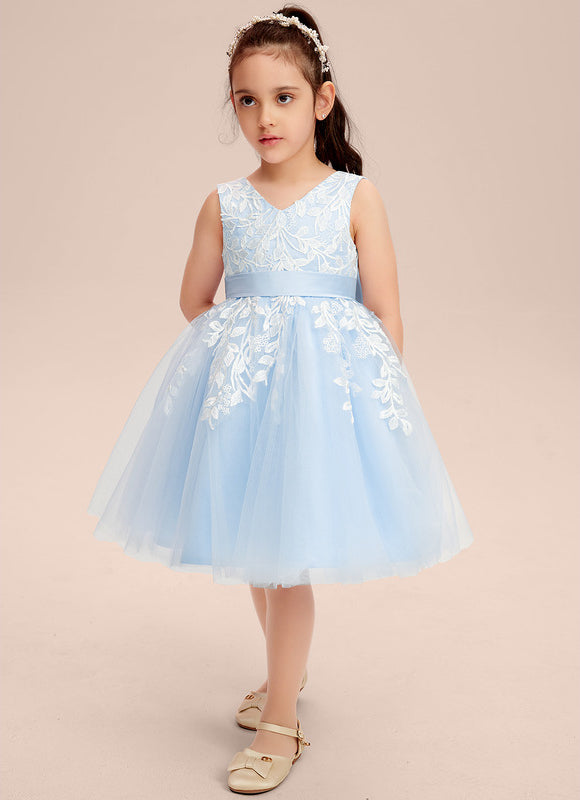 Robe Pastel Bleu Longueur Genou Dentelle - gallery 9