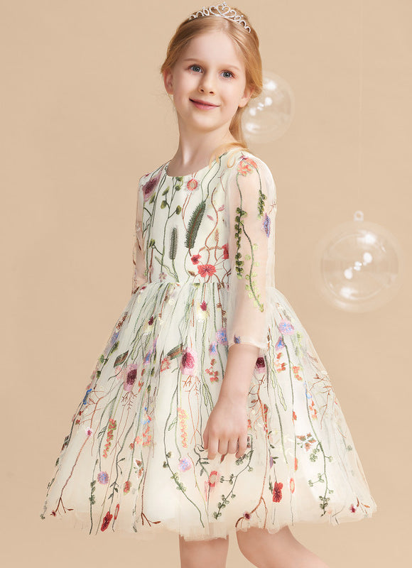 Robe Pastel Crème Floral Pour Fille Mariage