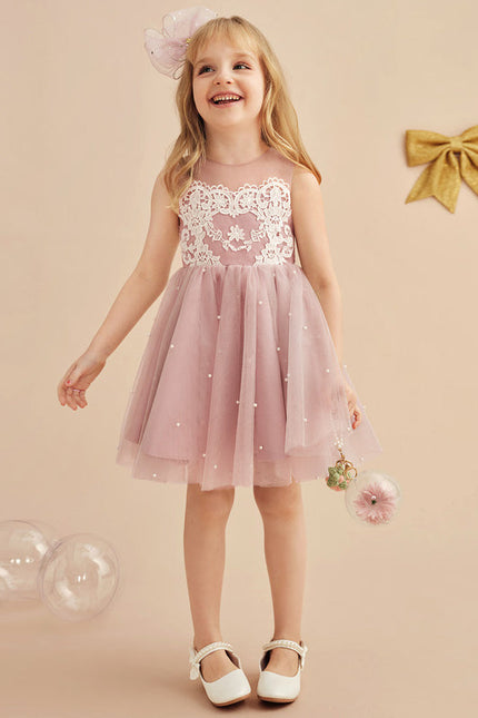 Robe Pastel Rose Trapèze Dentelle Mariage Fille