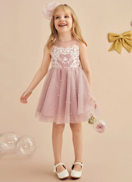 Robe Pastel Rose Trapèze Dentelle Mariage Fille