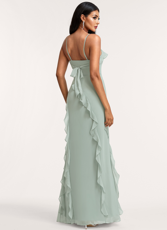 Robe Pastel Verte Col Carré Volants - gallery 3