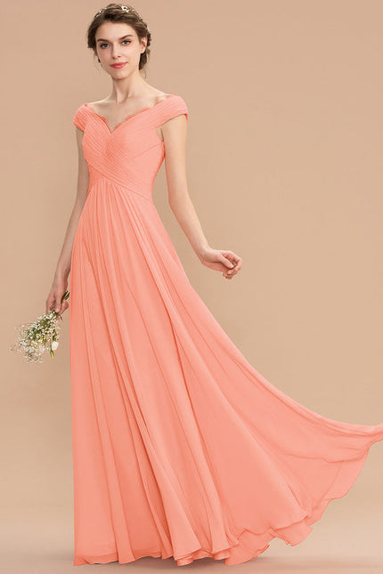 Robe Pastel Saumon Évasée En Mousseline - gallery 4