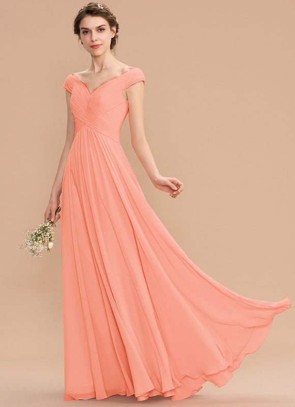 Robe Pastel Saumon Évasée En Mousseline - gallery 4