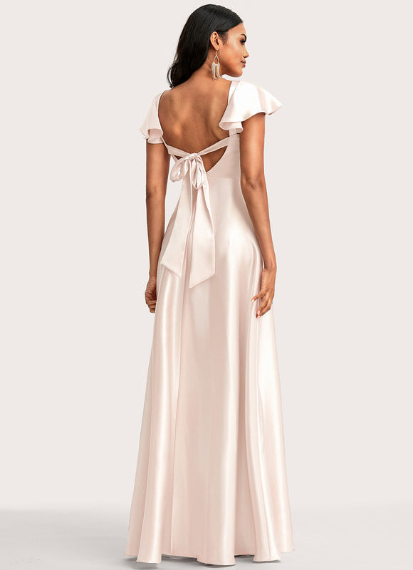 Robe Pastel Rose Satin Demoiselle D'Honneur - gallery 5