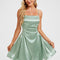 Robe Pastel Satin Vert Menthe Plissée