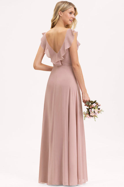 Robe Pastel Rose Demoiselle D'Honneur À Volants - gallery 4