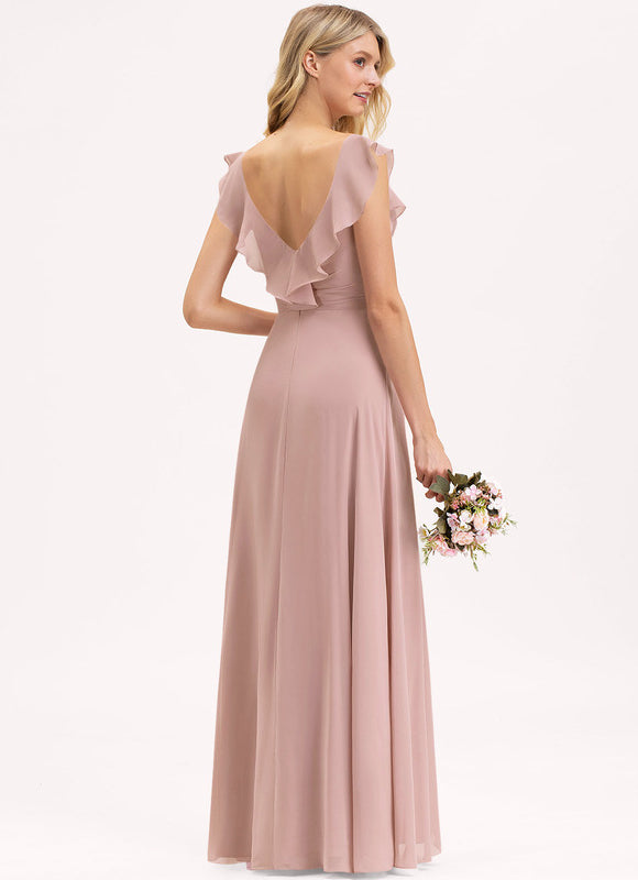 Robe Pastel Rose Demoiselle D'Honneur À Volants - gallery 4