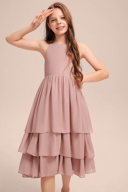 Robe Pastel Rose Trapèze À Volants - gallery 4