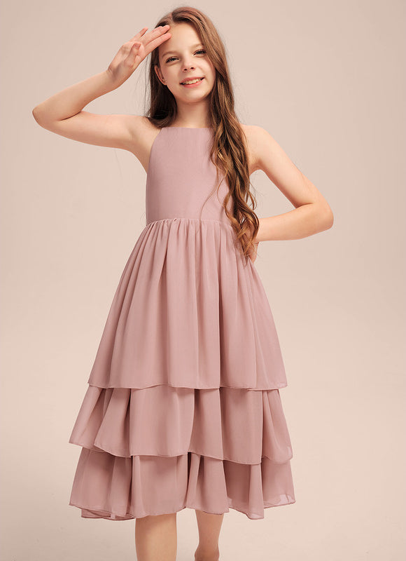 Robe Pastel Rose Trapèze À Volants - gallery 4