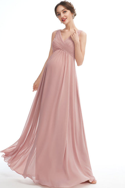 Robe Pastel Rose Longue Col V Enceinte