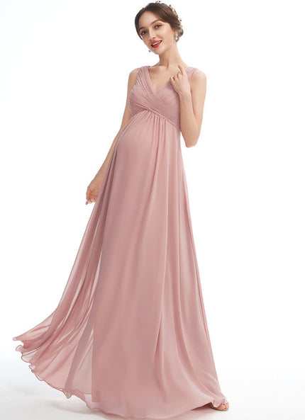 Robe Pastel Rose Longue Col V Enceinte