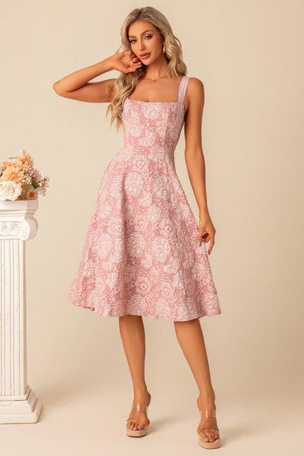 Robe Pastel Rose Trapèze Fleurs Nœud - gallery 8