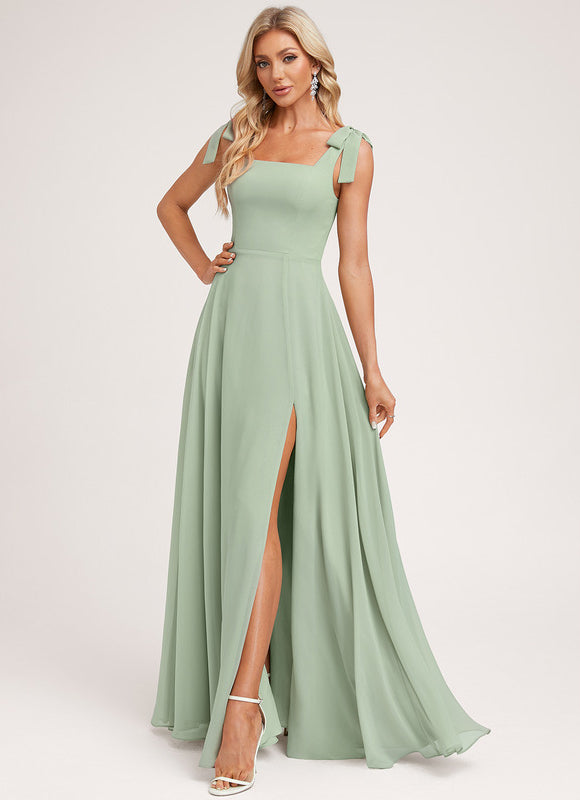 Robe Pastel Verte Trapèze Col Carré - gallery 5